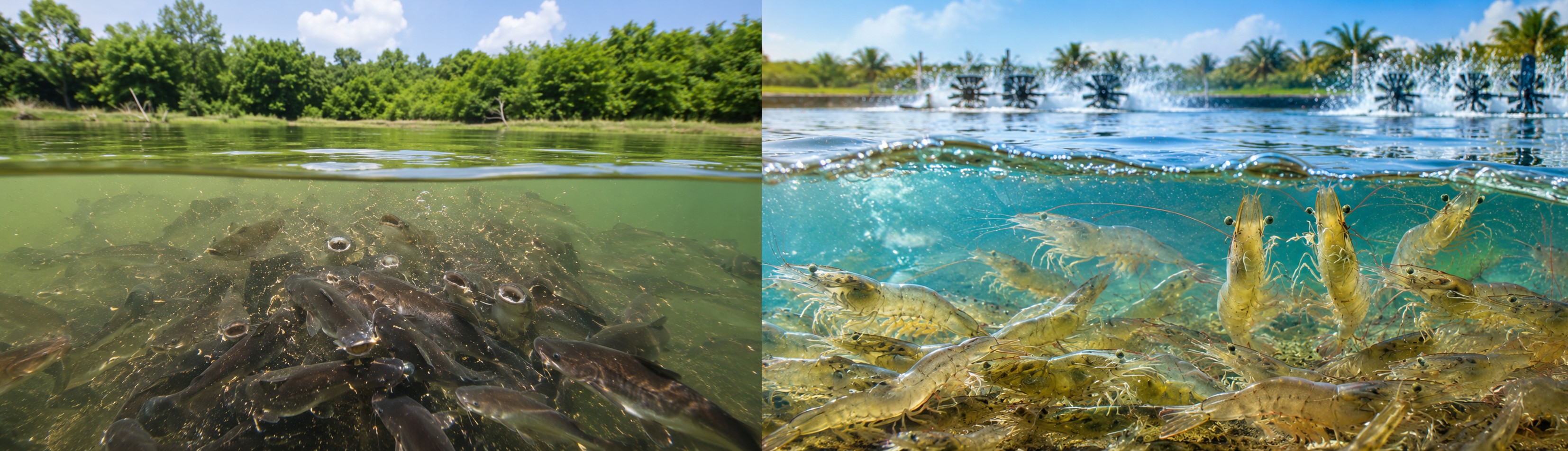 Healthy cultured fish in an aquaculture pond