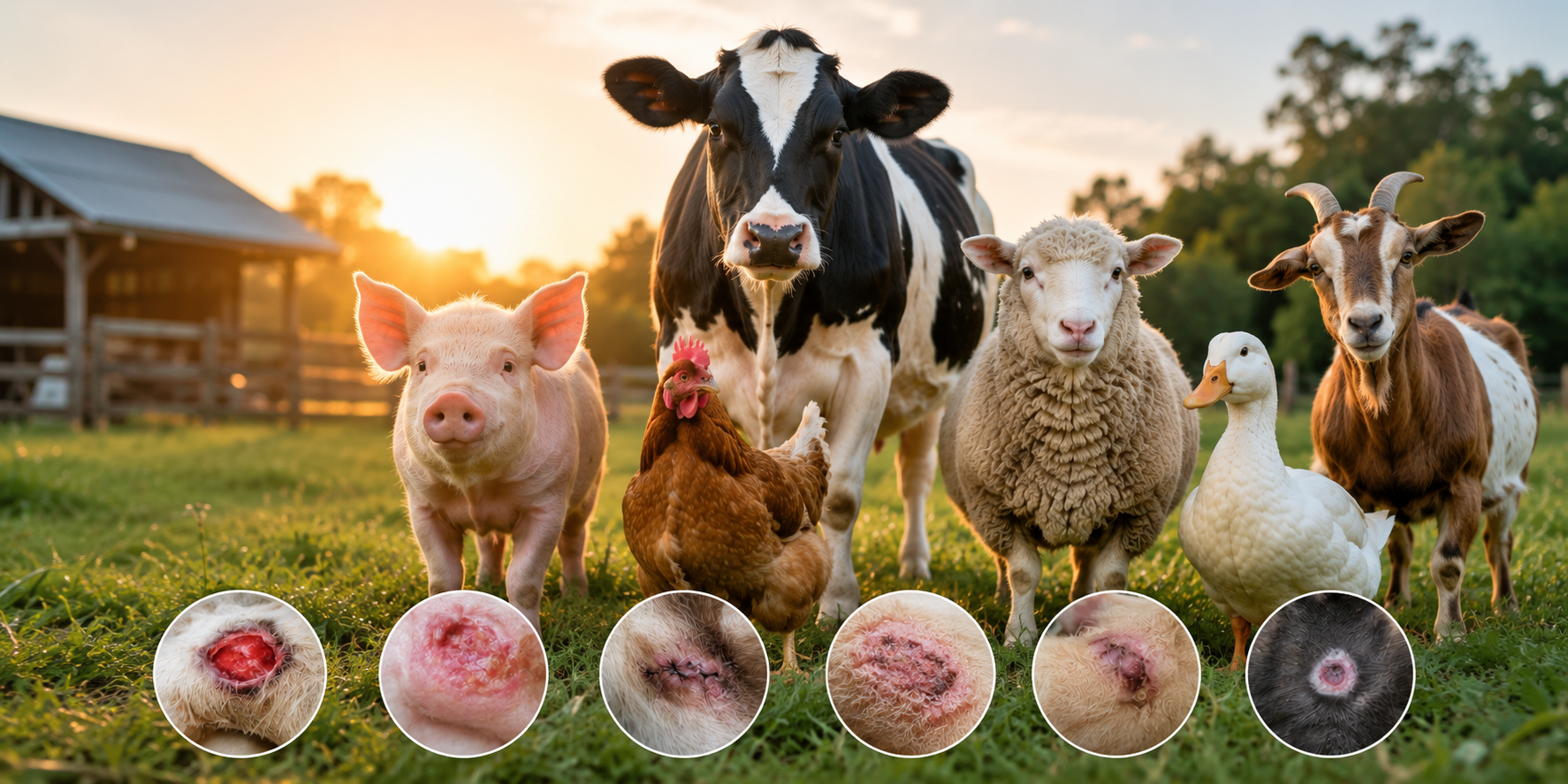 Disinfection and supportive treatment of infected external wounds in animals