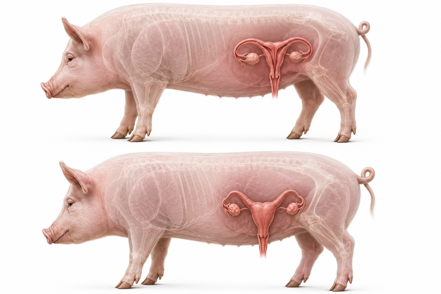 Illustration of the uterus in livestock