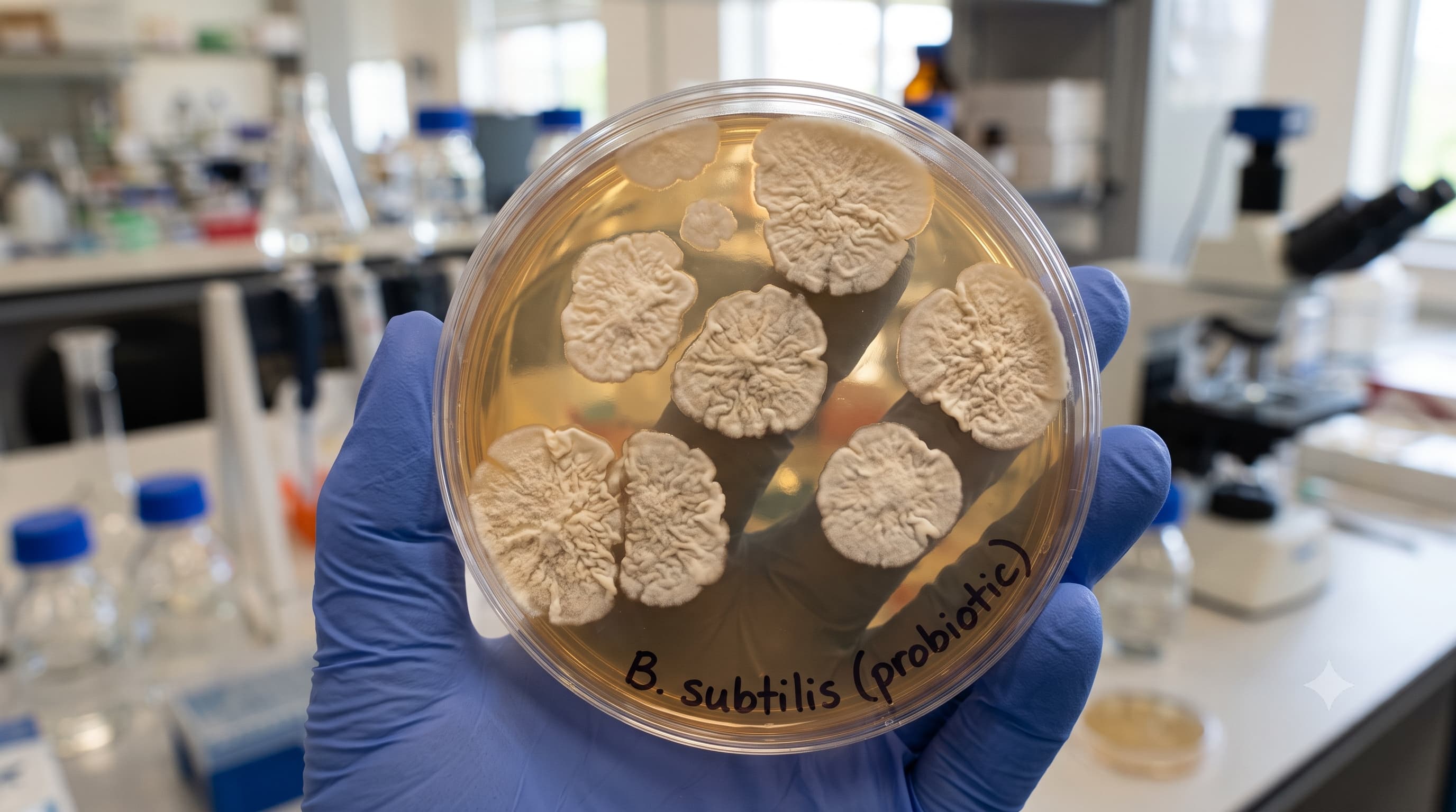 Bacillus probiotic bacteria in a laboratory